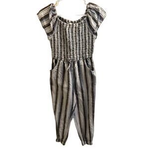 JUSTICE GIRLS SIZE 14 JUMPSUIT BODYSUIT STRIPED BLUE BLACK WHITE ELASTIC WAIST